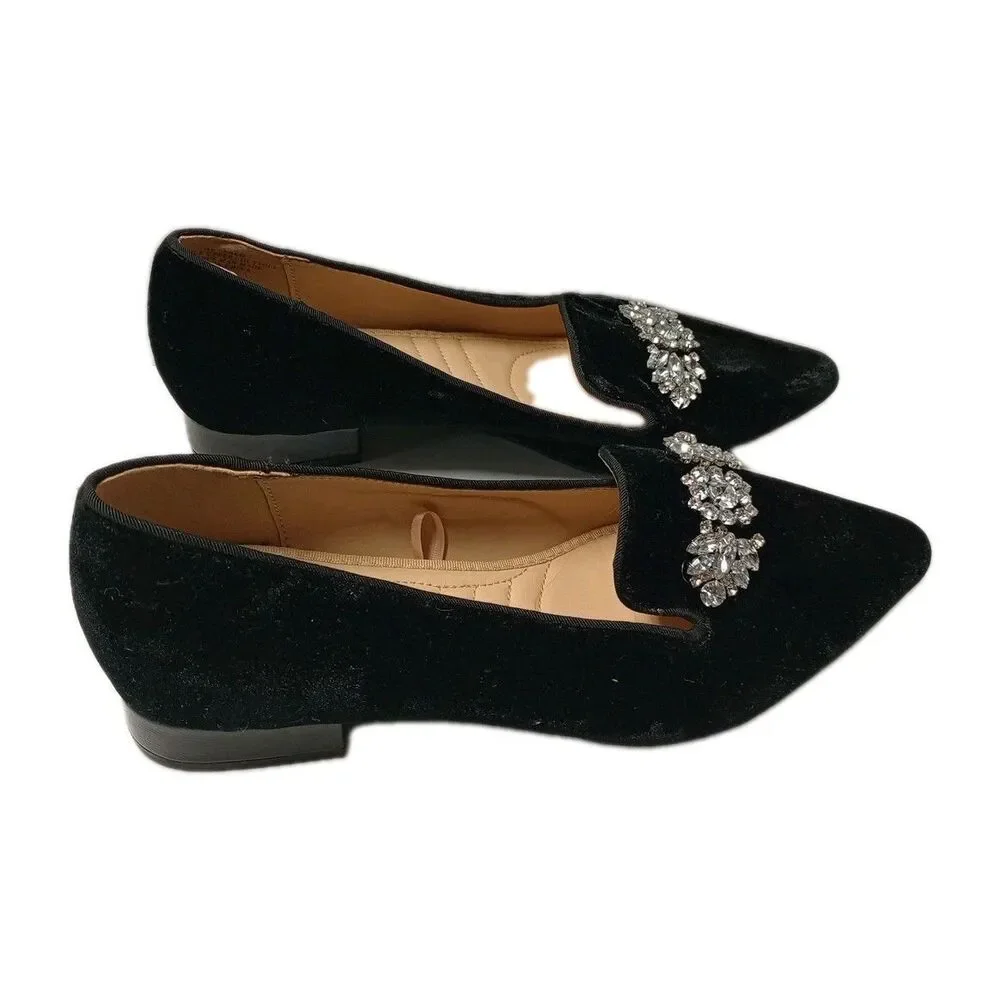 Adrienne Vittadini Women's Size 8 Velvet Bejeweled Heeled Flats Party Ready